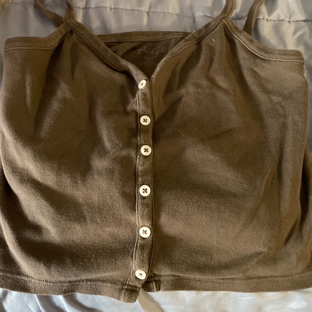 Brown john craft button up tank top